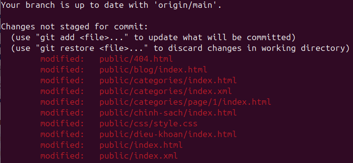 Kết quả lệnh git status Lệnh git status