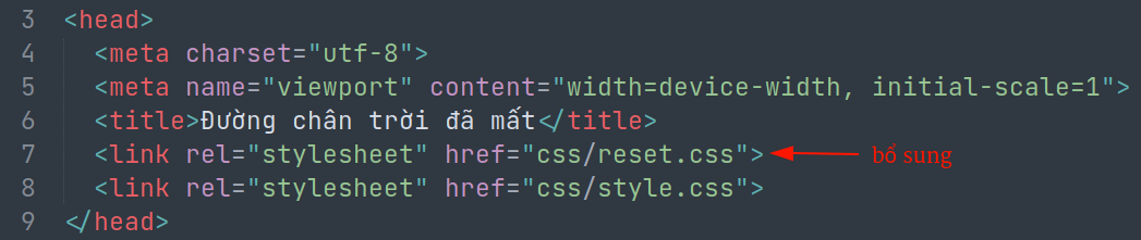 Head có thêm reset.css Phần head có thêm CSS