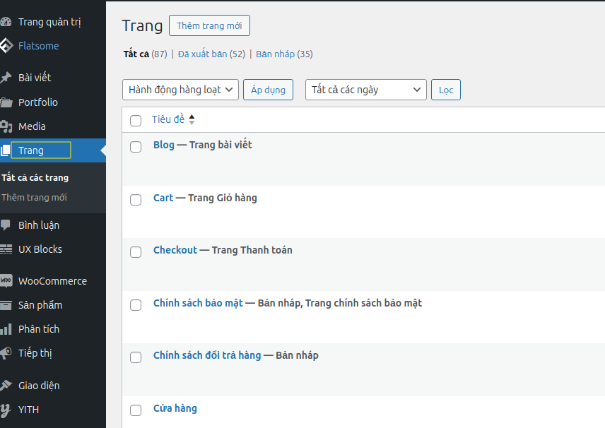 Chức năng liên quan Trang trong WordPress