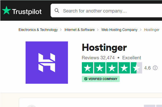 Đánh giá Hostinger trên Trustpilot