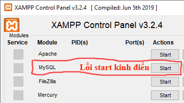 Lỗi XAMPP MySQL gặp hoài