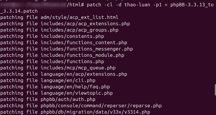 Gõ lệnh patch phpBB