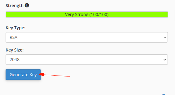 Click nút Generate Key trong SSH Access trong cPanel