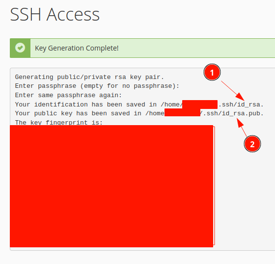 Thông báo tạo key SSH thành công