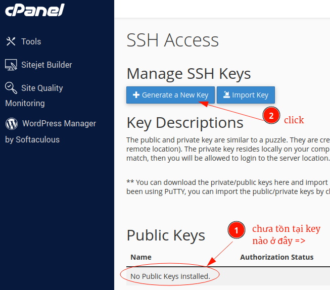 Tạo một key SSH mới trên cPanel