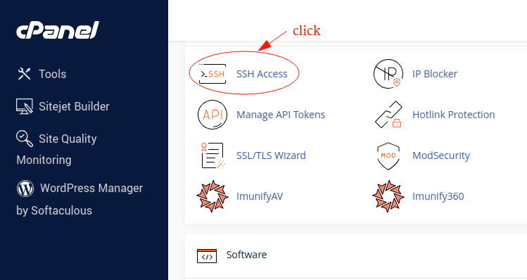 Truy cập SSH Access trong màn hình cPanel